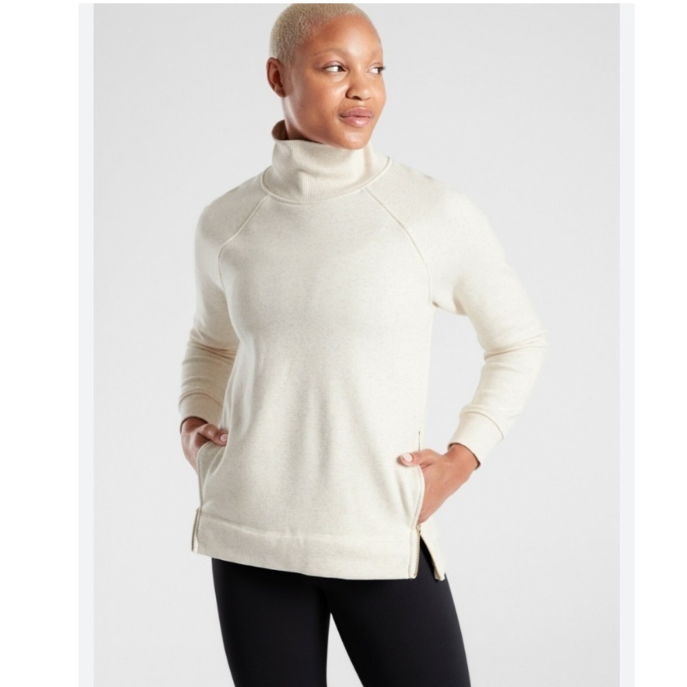 Athleta Cozy Karma Side Zip Funnel Neck, Light Oatmeal